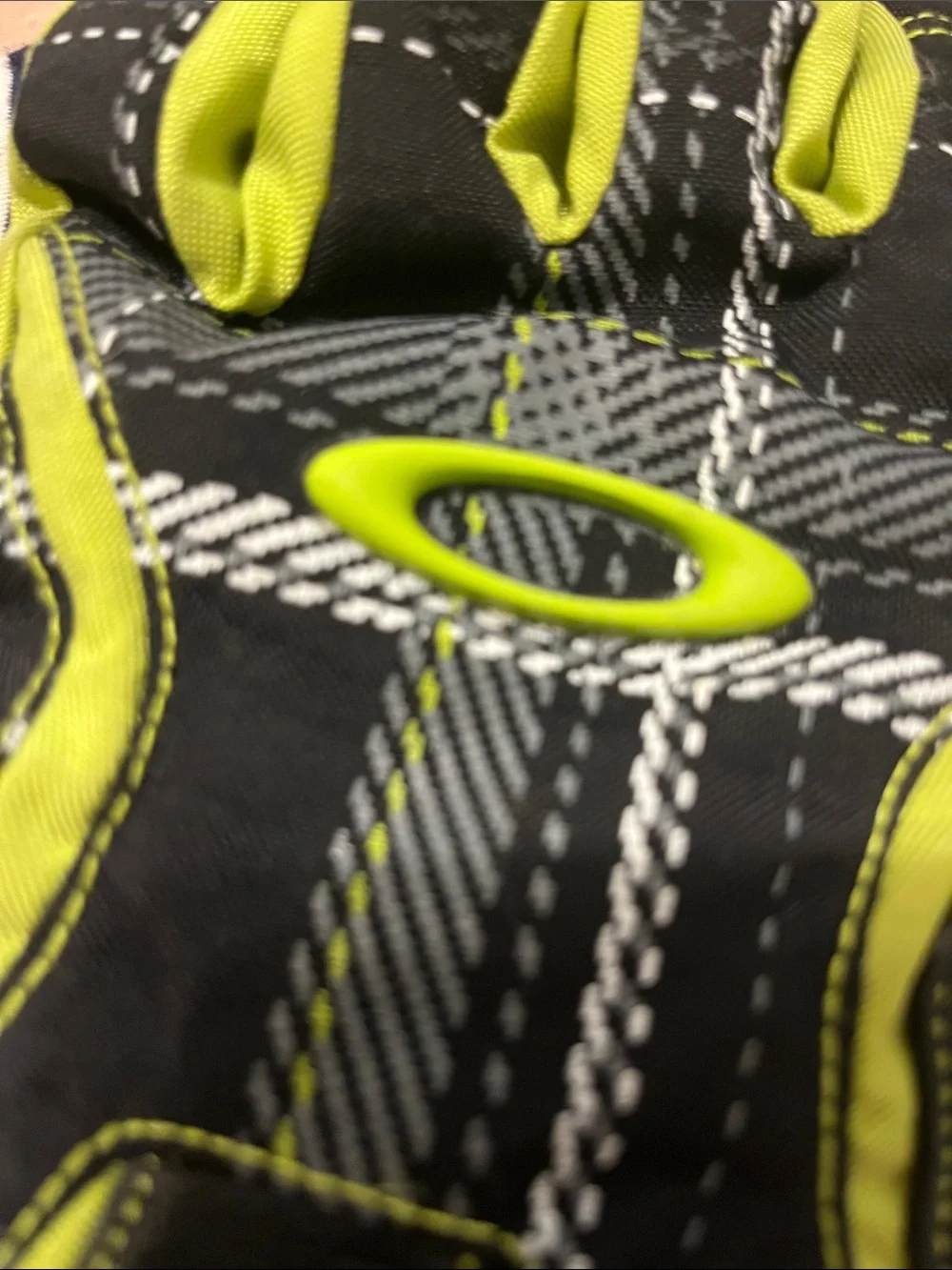 Oakley Black and Neon Yellow Plaid Performance Gloves